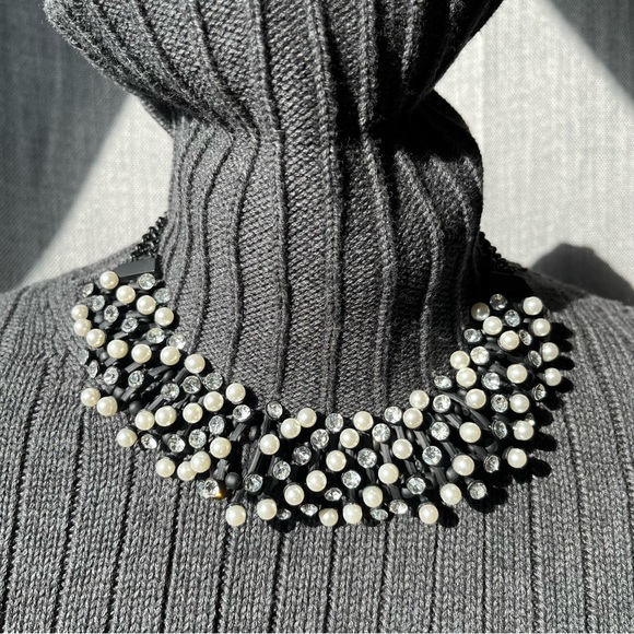 Egyptian Revival Bib Collar Necklace Faux Pearl & Gem Stone Pin Cushion Necklace - Picture 3 of 13